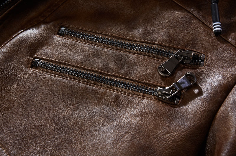 Leather Jacket with Removable Hood